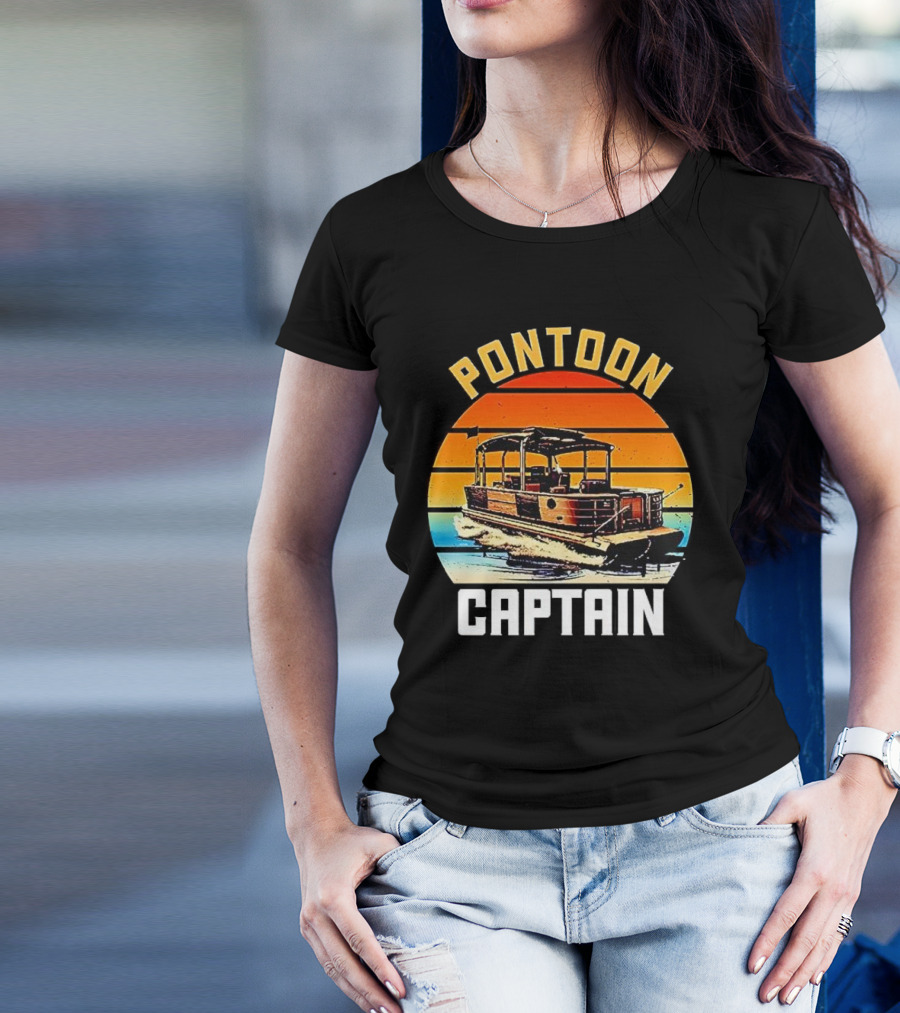 Pontoon Captain Vintage Retro Sunset Boat T-Shirt