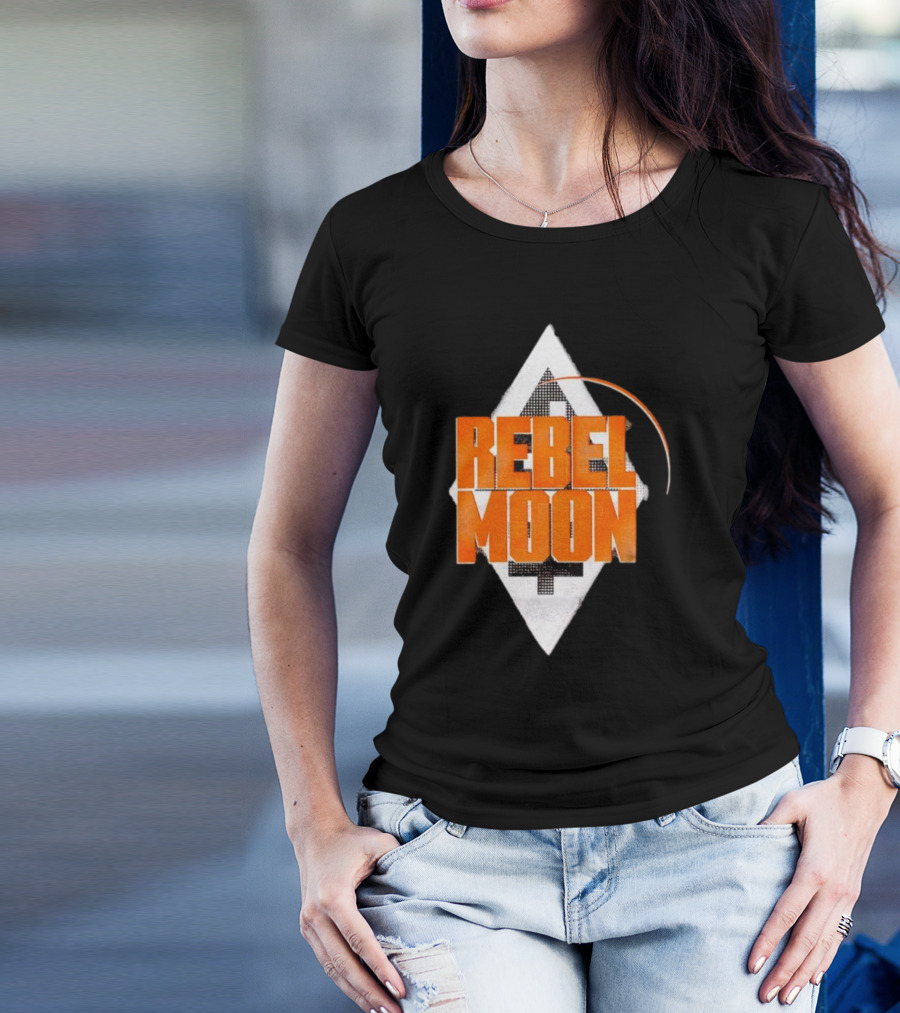Rebel Moon Diamond Badge Icon Orange Text T-Shirt