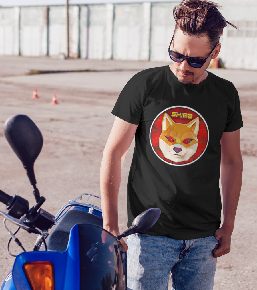 SHIB2 Polygonal Dog Face Red Circle T-Shirt