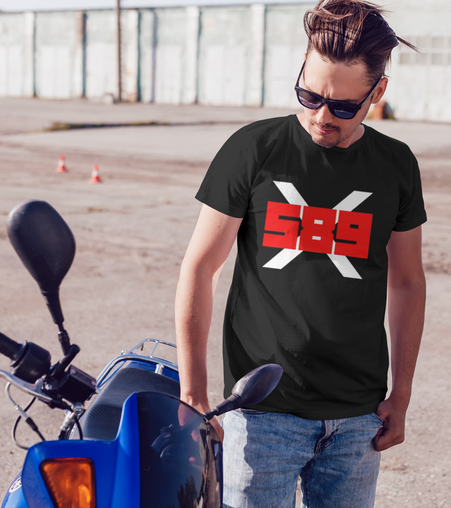 XRP 589 Bold Red On Black With White X T-Shirt