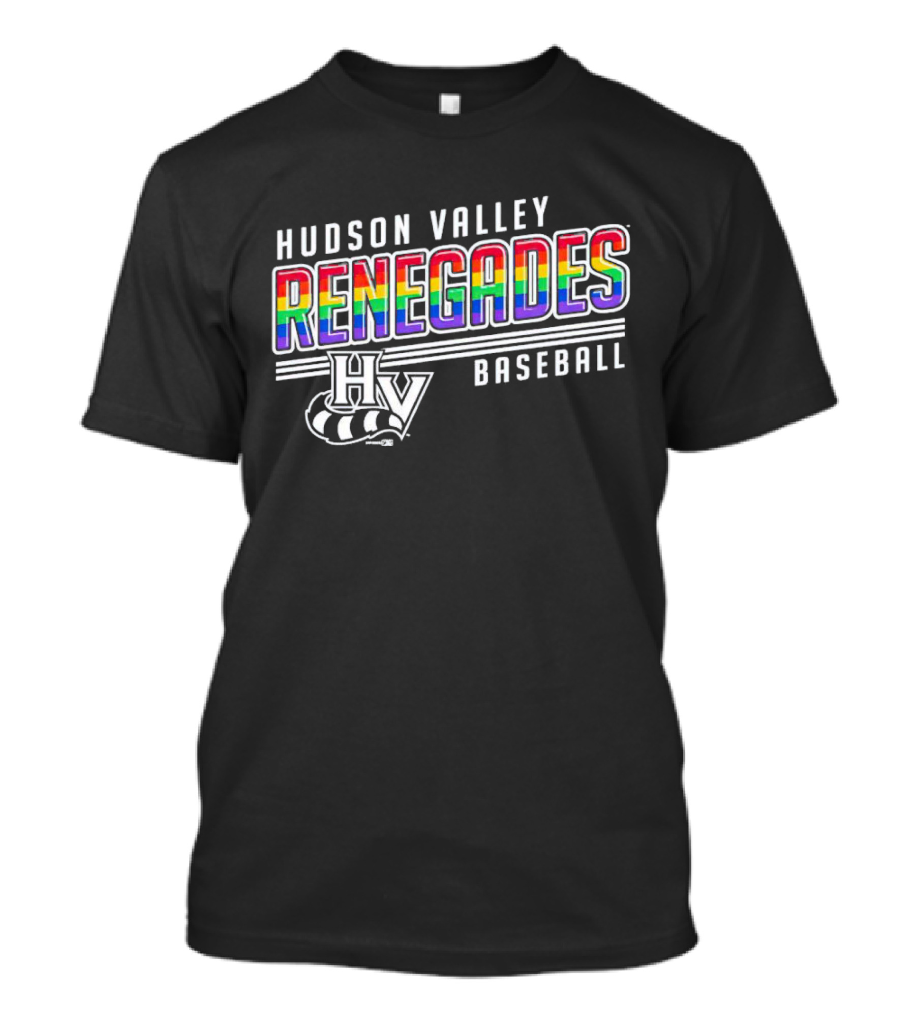 Hudson Valley Renegades Rainbow Pride Baseball HV T-Shirt