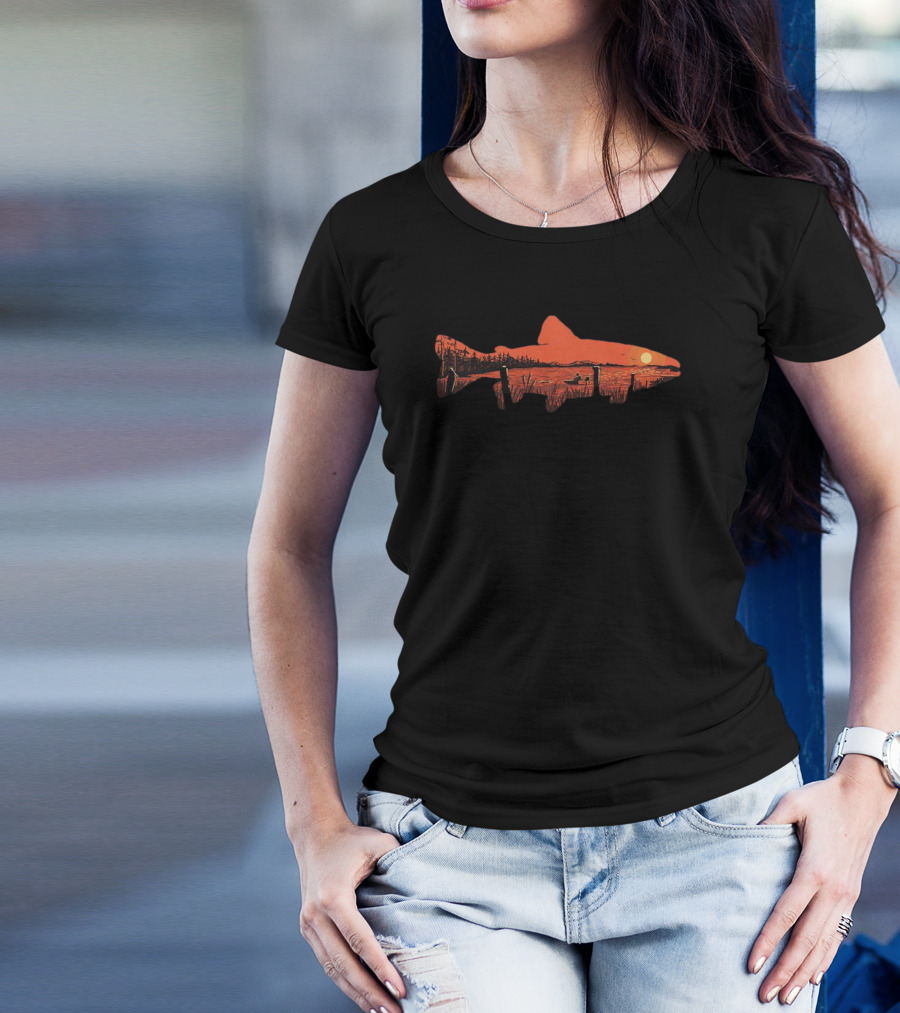 Sunset Trout Lake Silhouette Canoe Reflections T-Shirt