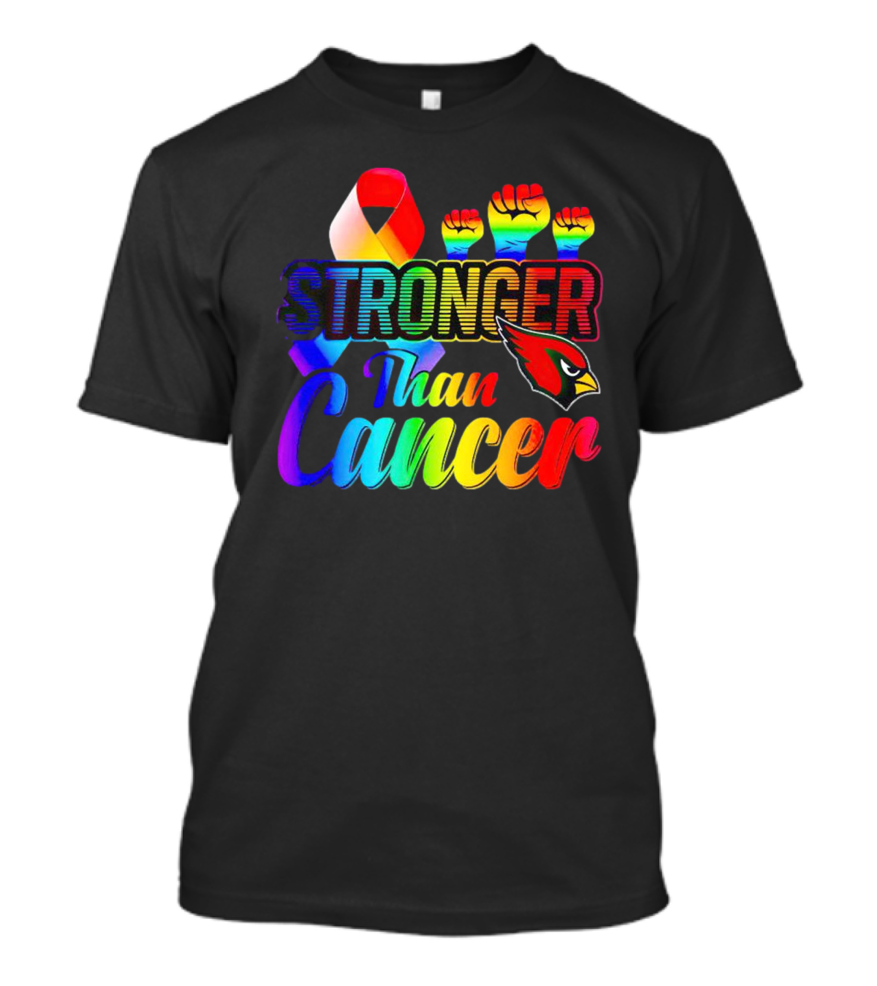 Arizona Cardinals Stronger Than Cancer Rainbow Ribbon Fists T-Shirt