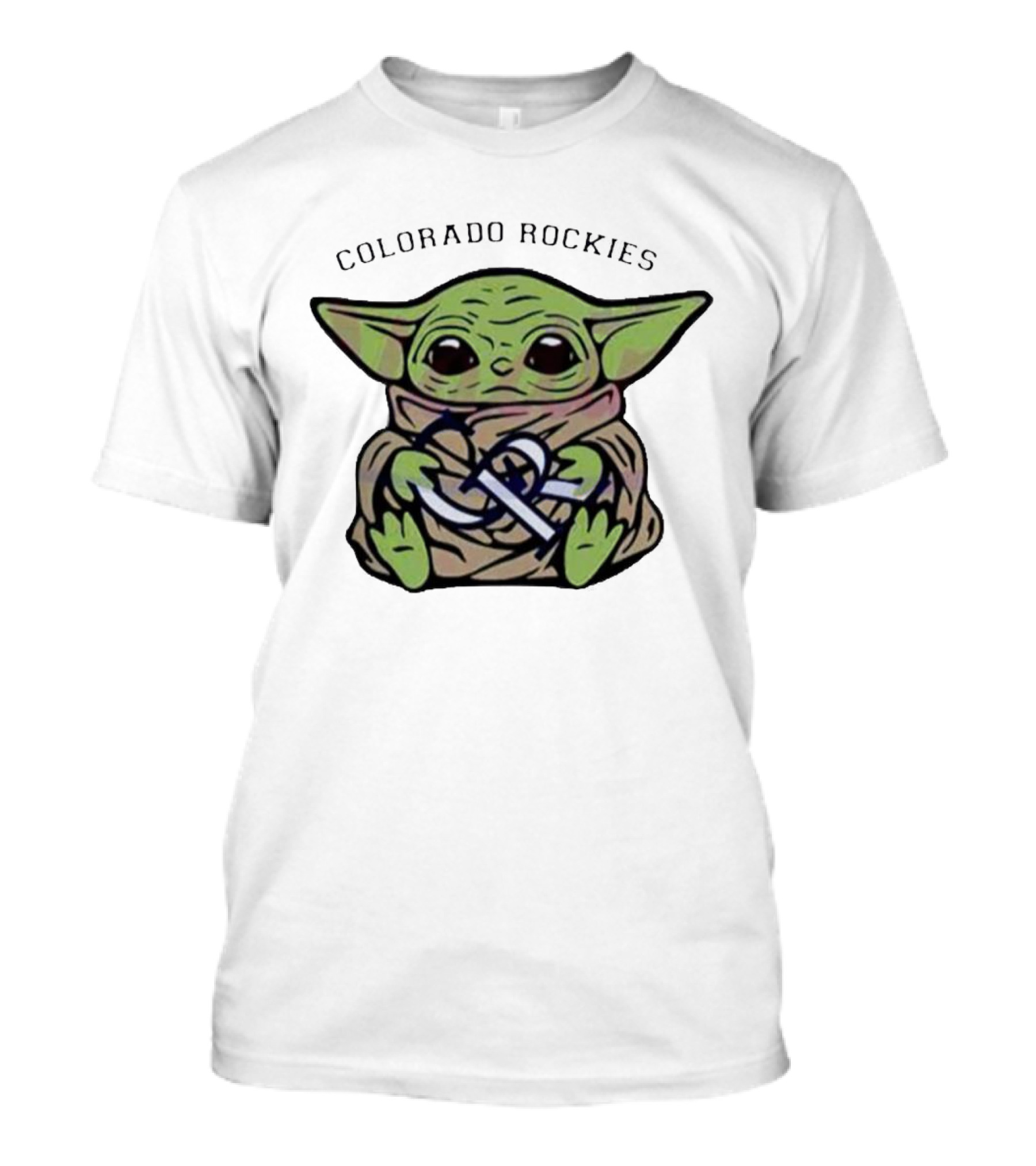 Baby Yoda Hugging Colorado Rockies T-Shirt
