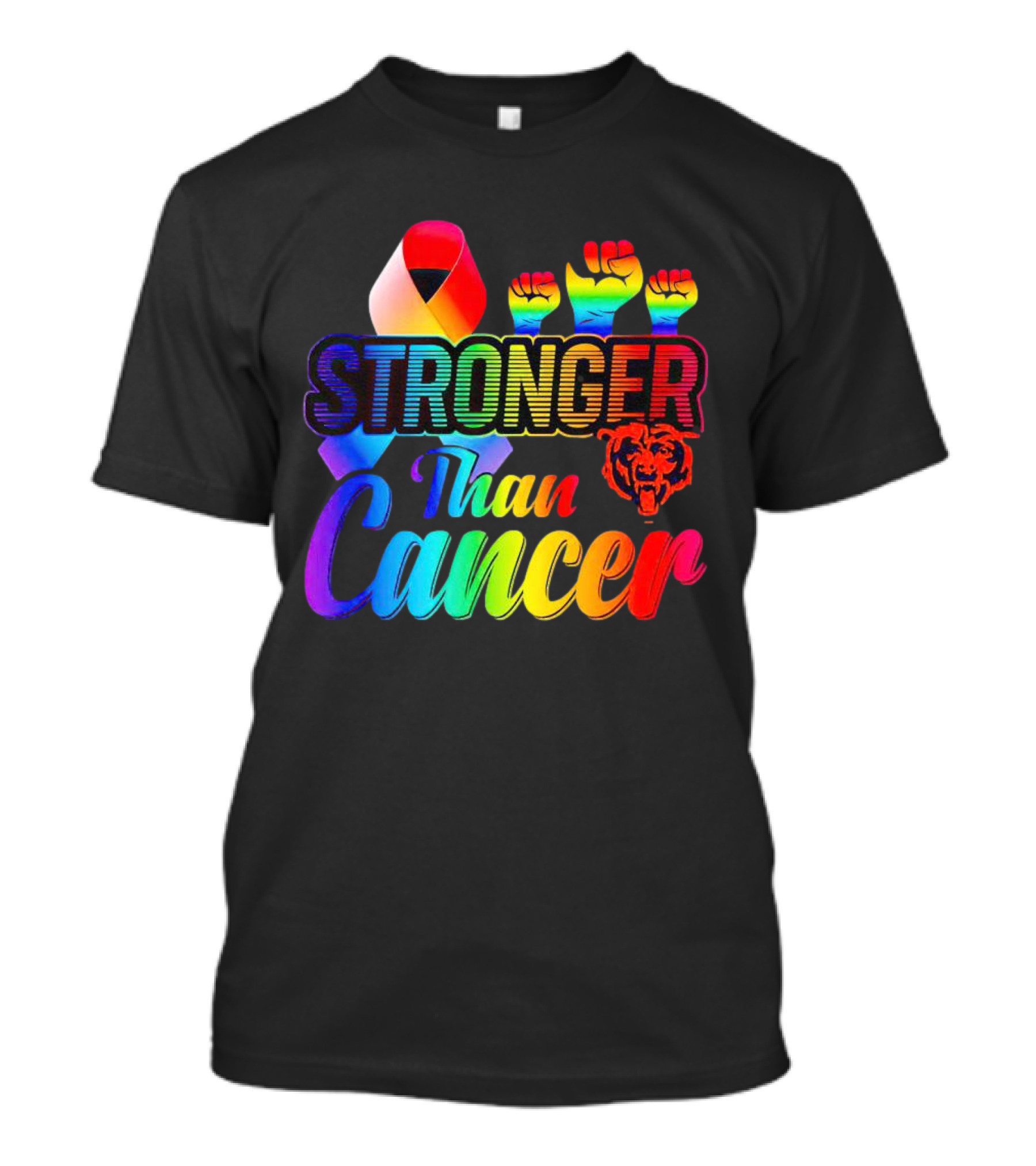 Stronger Than Cancer Chicago Bears Rainbow Ribbon Fists T-Shirt