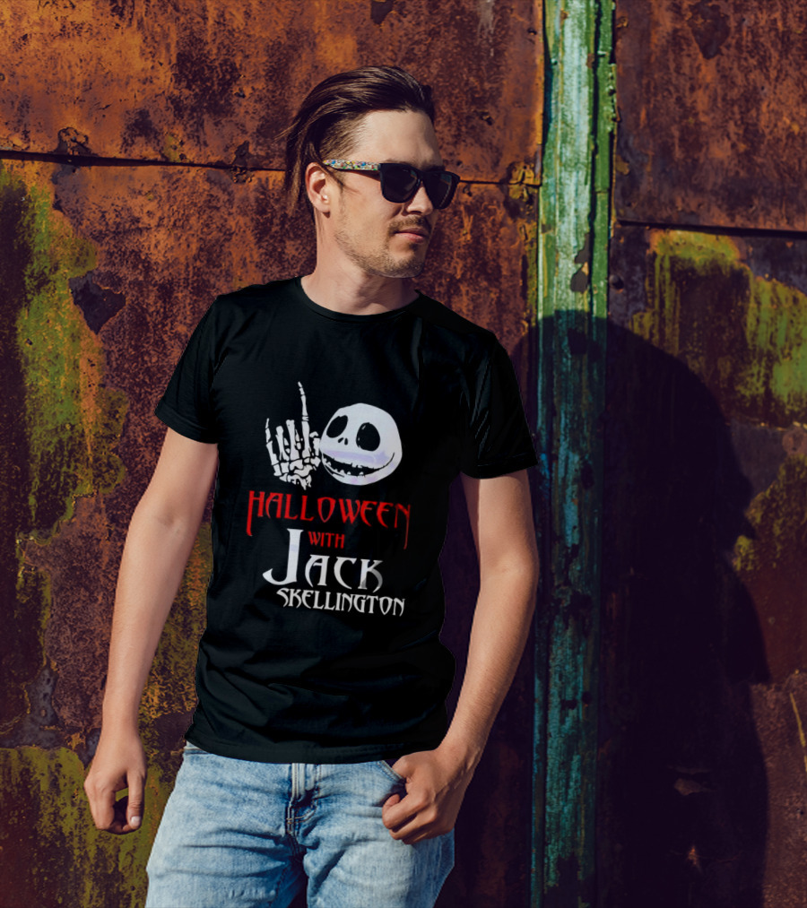 Halloween Fun With Jack Skellington's Face And Hand Gesture T-Shirt