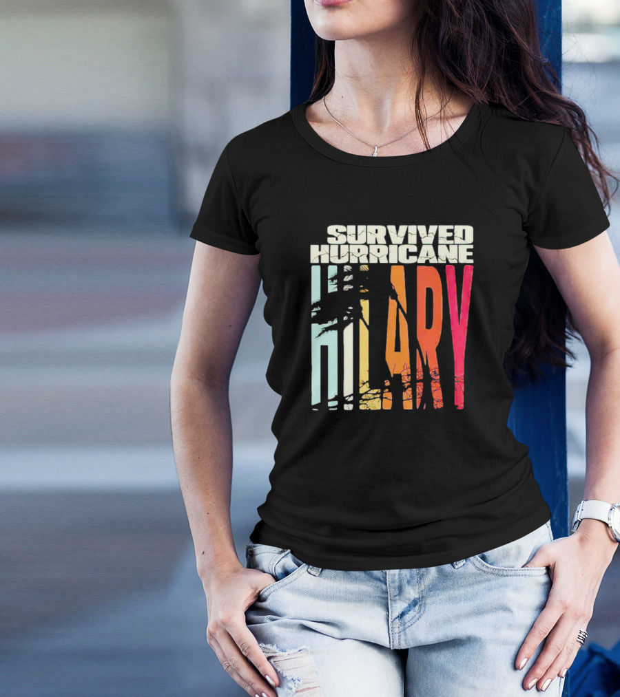 Survived Hurricane Hilary Tropical Storm Palm Trees Sunset T-Shirt