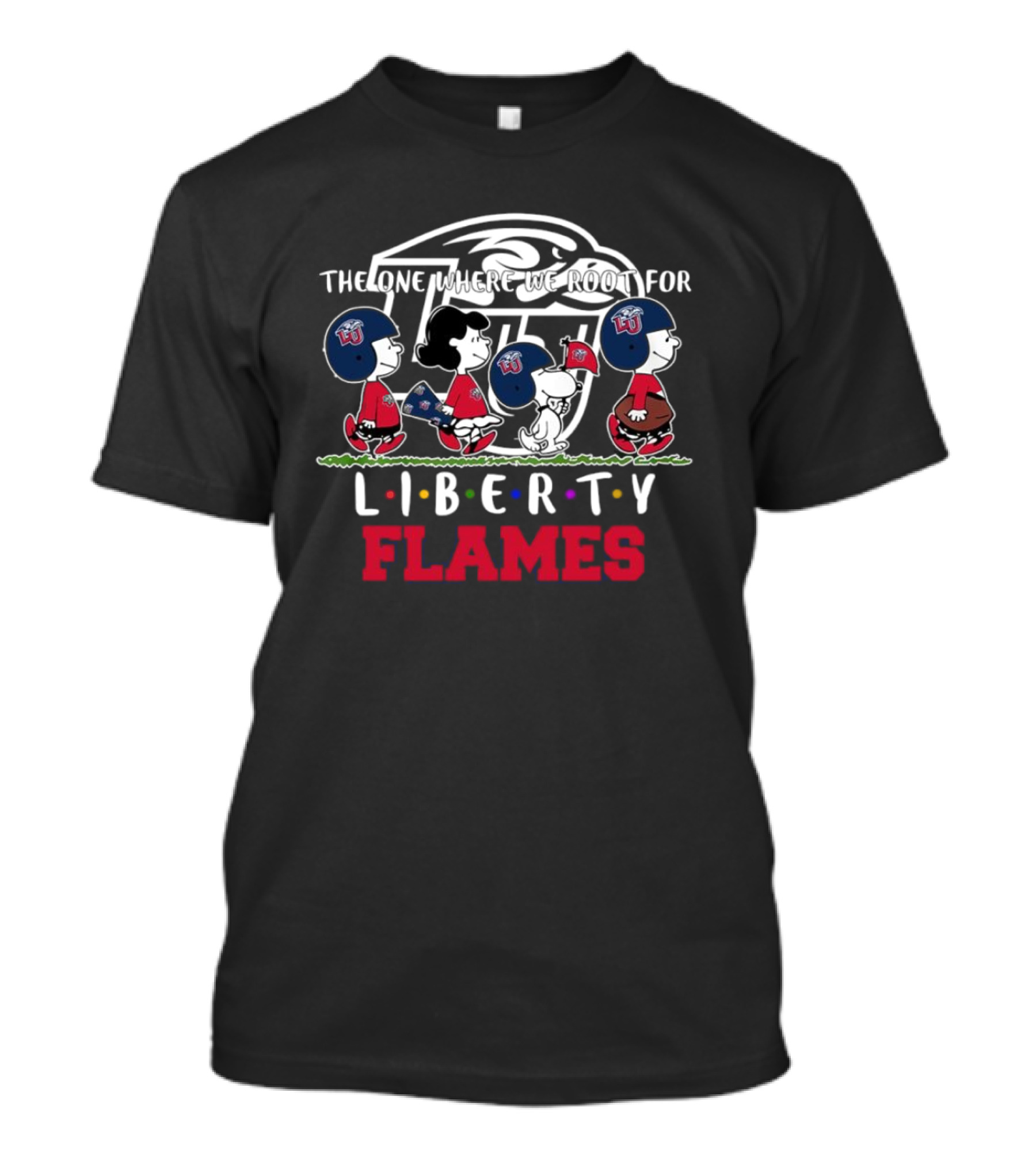 Peanuts Characters Supporting Liberty Flames With LU Helmets T-Shirt