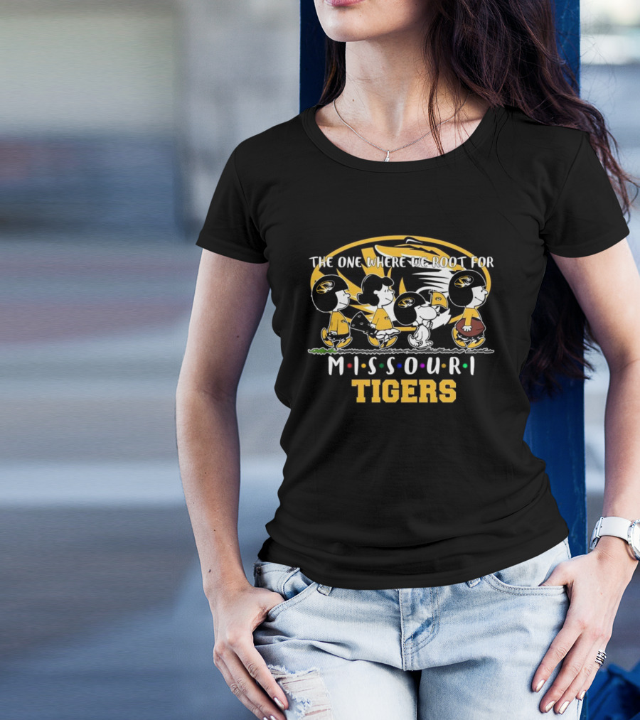 The One Where We Root For Missouri Tigers Peanuts Characters Walking With Missouri T-Shirt