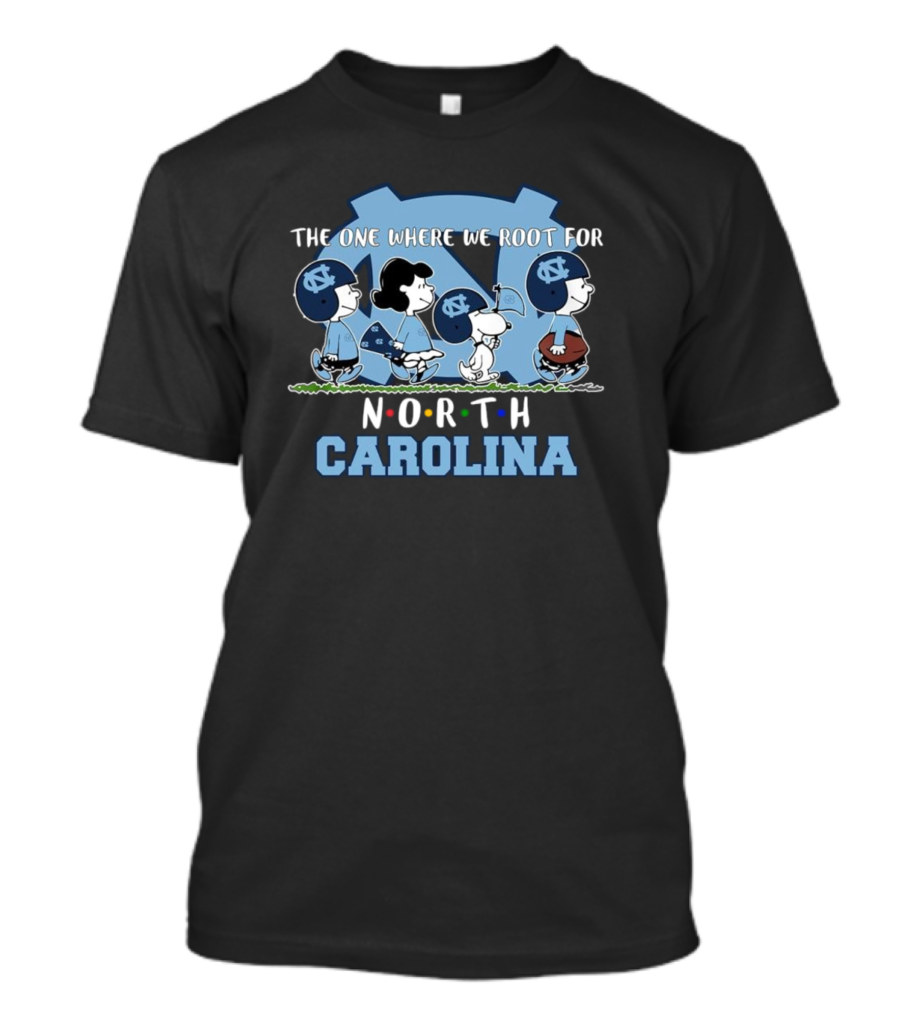 Peanuts Characters Rooting For North Carolina Tar Heels With UNC Helmets T-Shirt