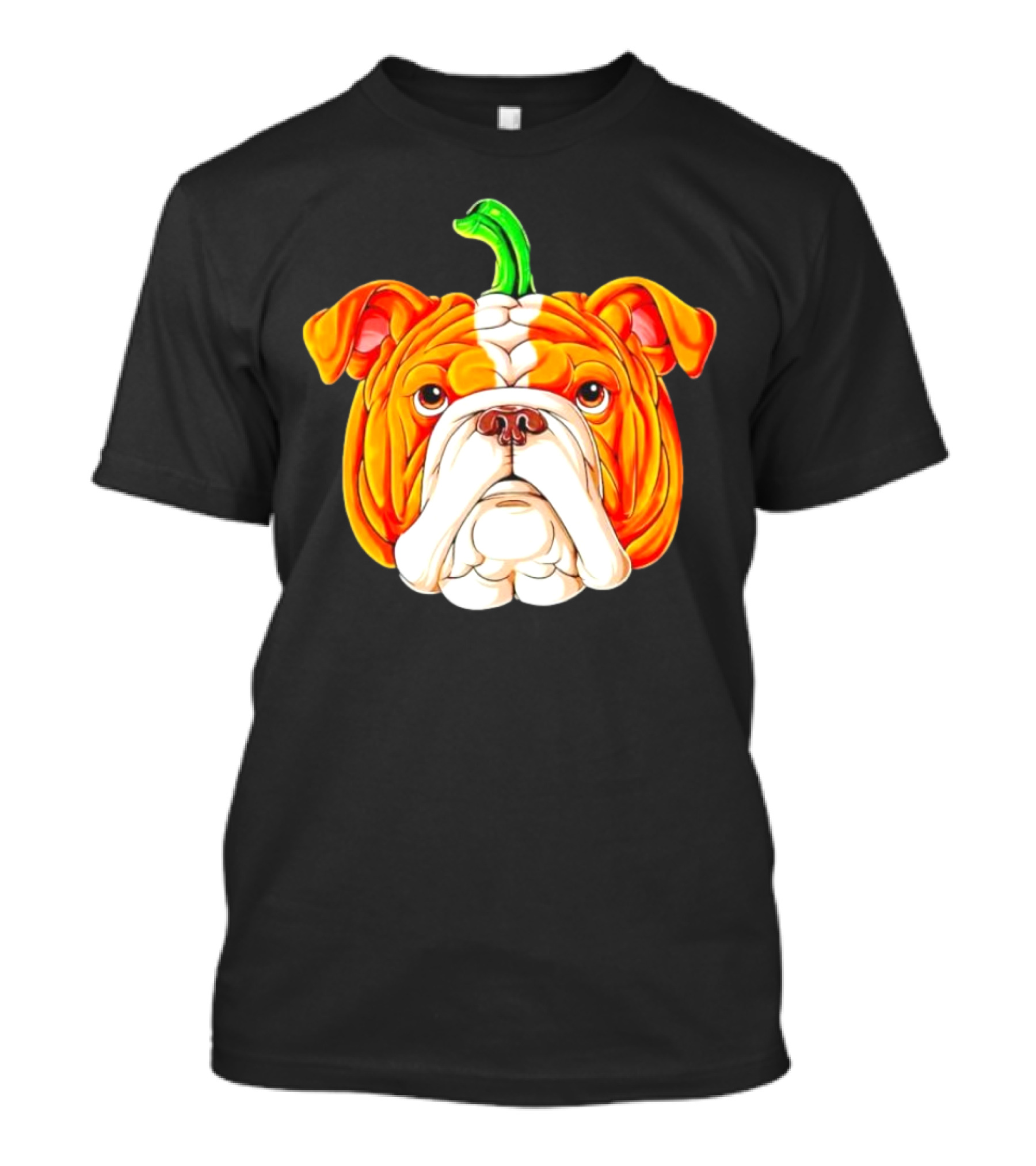 Bulldog Pumpkin Halloween Face With Green Stem T-Shirt