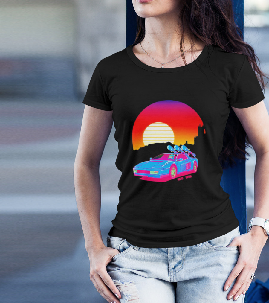 NAFO Crimea Sunset Neon Retro Car At Vibrant Skyline T-Shirt