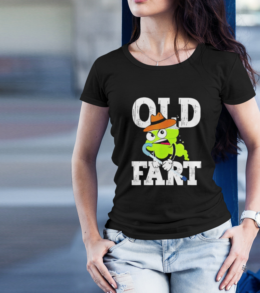 Old Fart Wearing Fedora With Cane Character T-Shirt