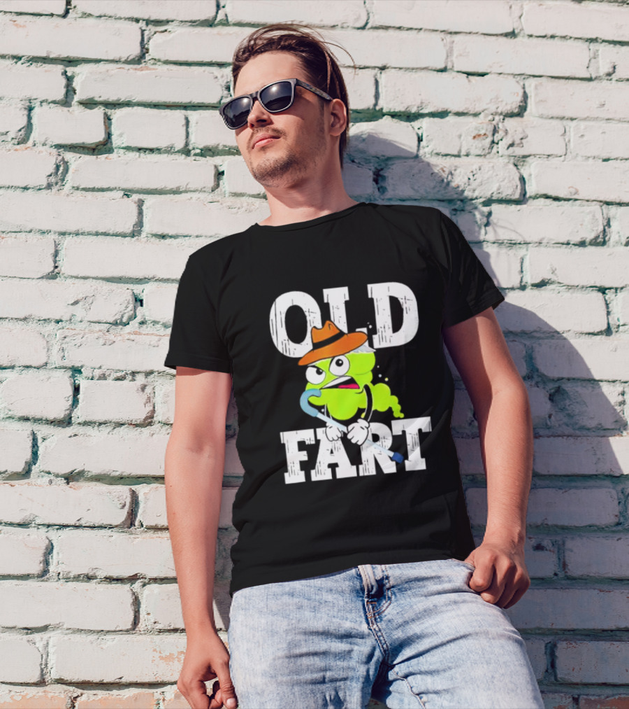 Old Fart Wearing Fedora With Cane Character T-Shirt