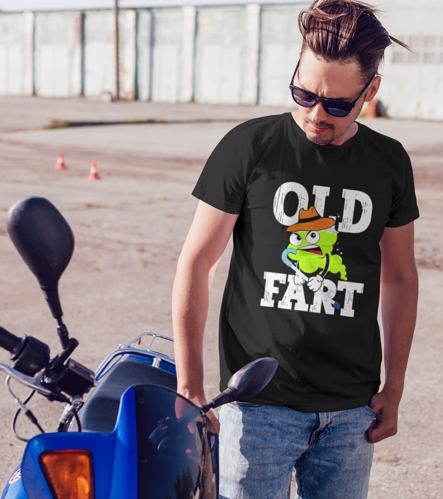 Old Fart Wearing Fedora With Cane Character T-Shirt