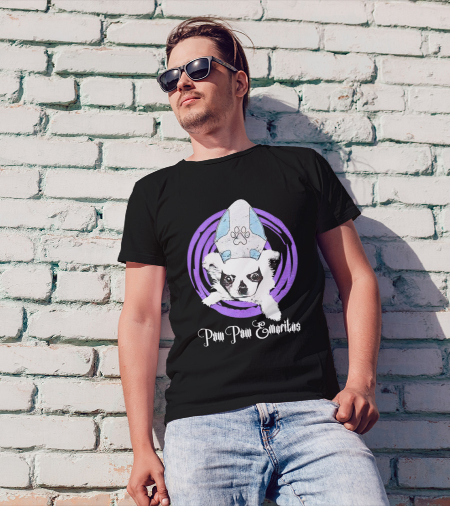 Paw Paw Emeritus Dog With White Mitre Hat And Purple Circle T-Shirt