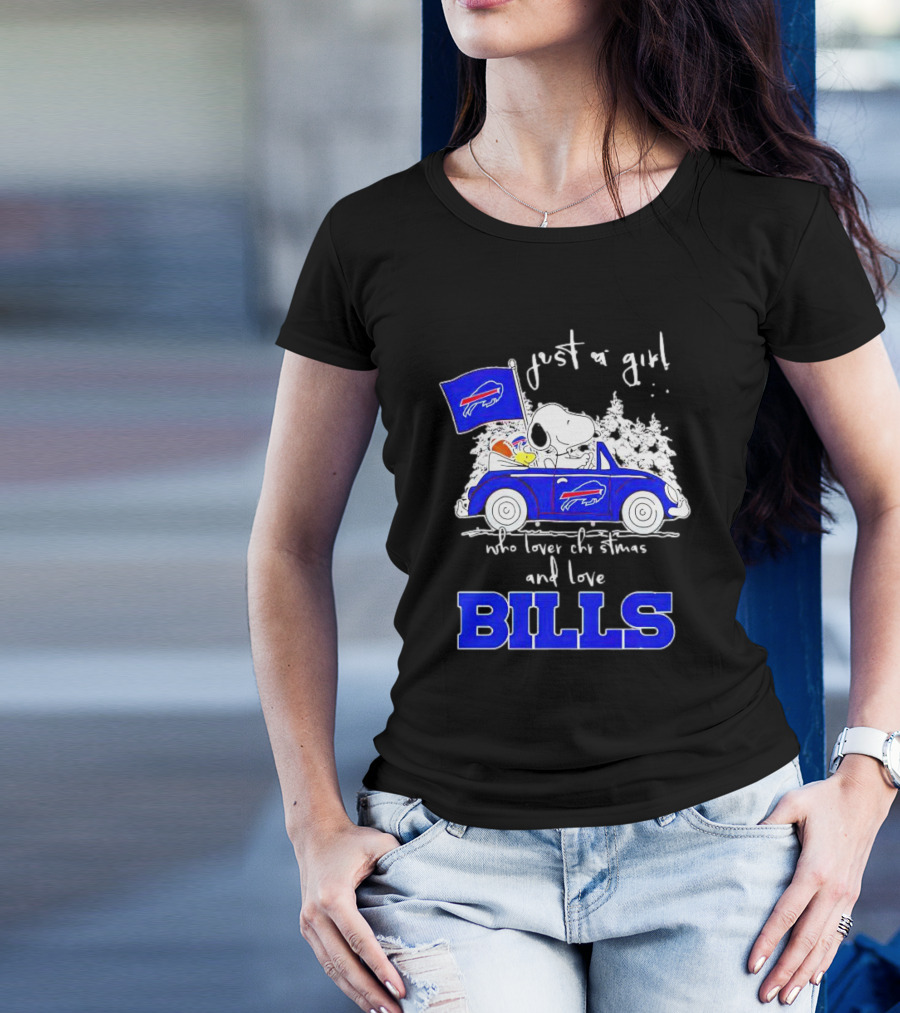 Just A Girl Who Loves Christmas And Love Bills Peanuts Characters Snoopy Buffalo Bills Car T-Shirt