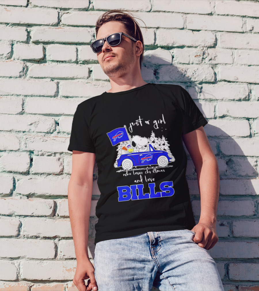 Just A Girl Who Loves Christmas And Love Bills Peanuts Characters Snoopy Buffalo Bills Car T-Shirt