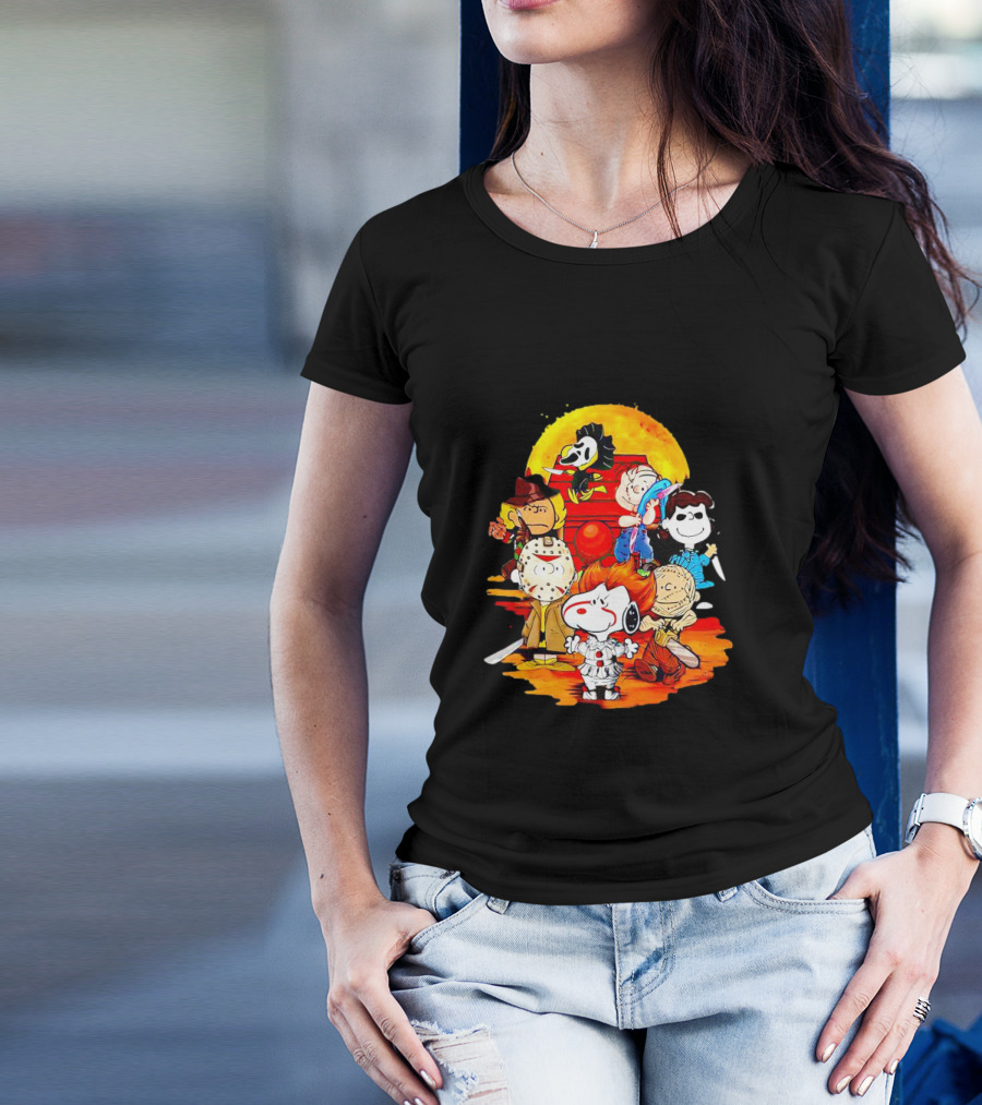 Peanuts Characters Halloween Horror Mashup With Iconic Scary Movie Villains T-Shirt