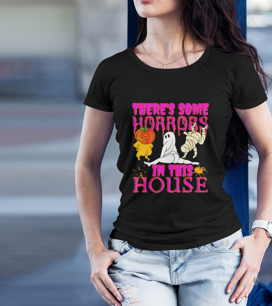 There’s Some Horrors In This House Halloween With Dancing Ghosts Pumpkins And Mummies T-Shirt