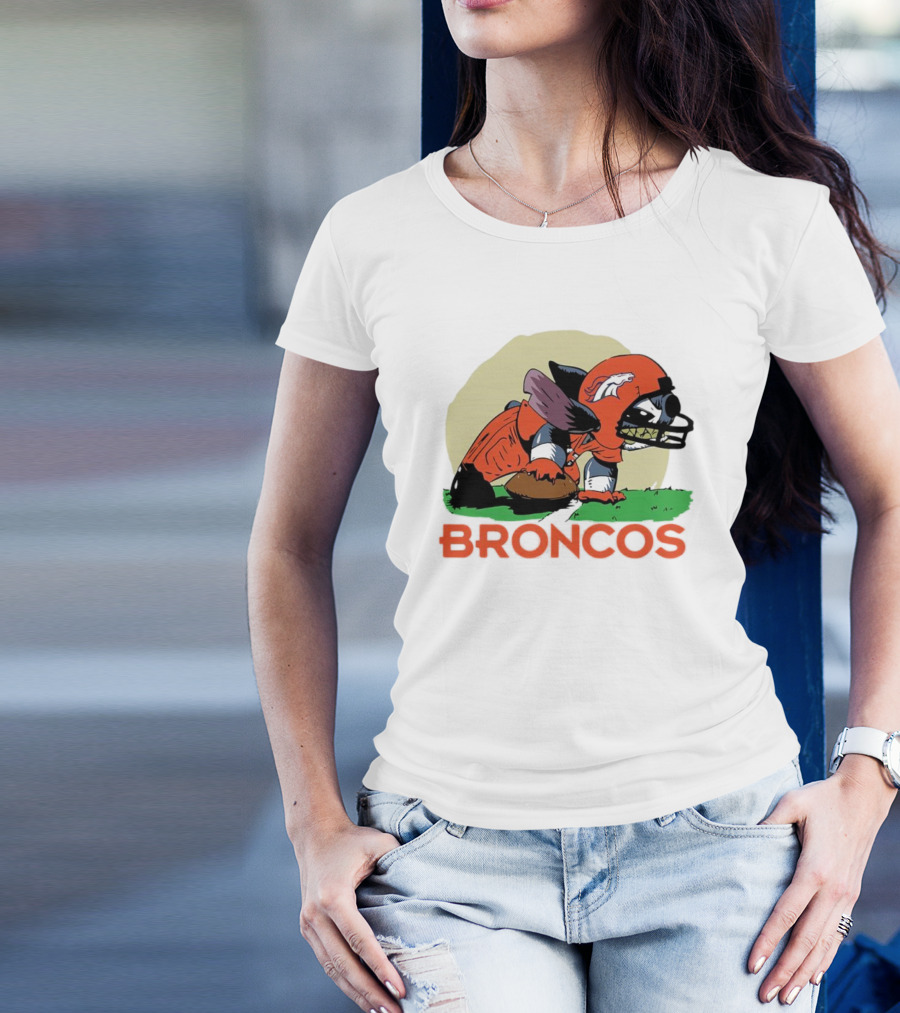 Angry Stitch NFL Football Broncos Helmet Rugged Player T-Shirt
