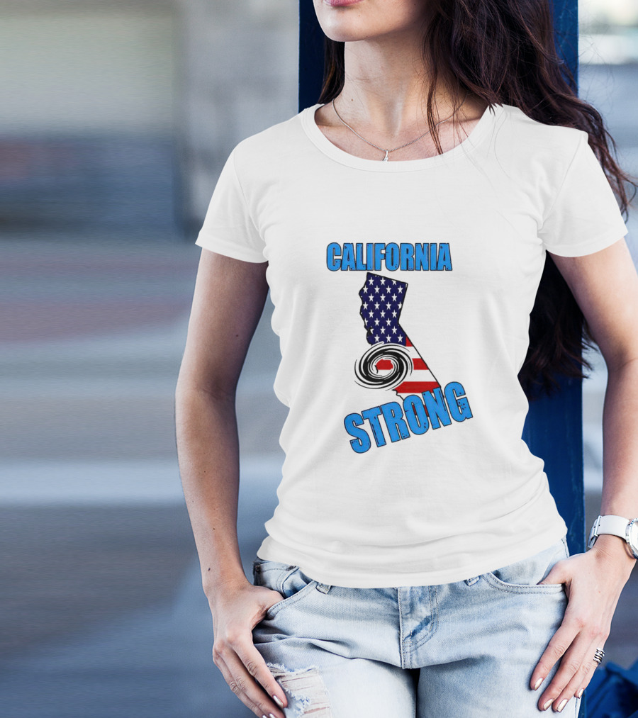 California Strong Hurricane Hilary California Map American Flag T-Shirt