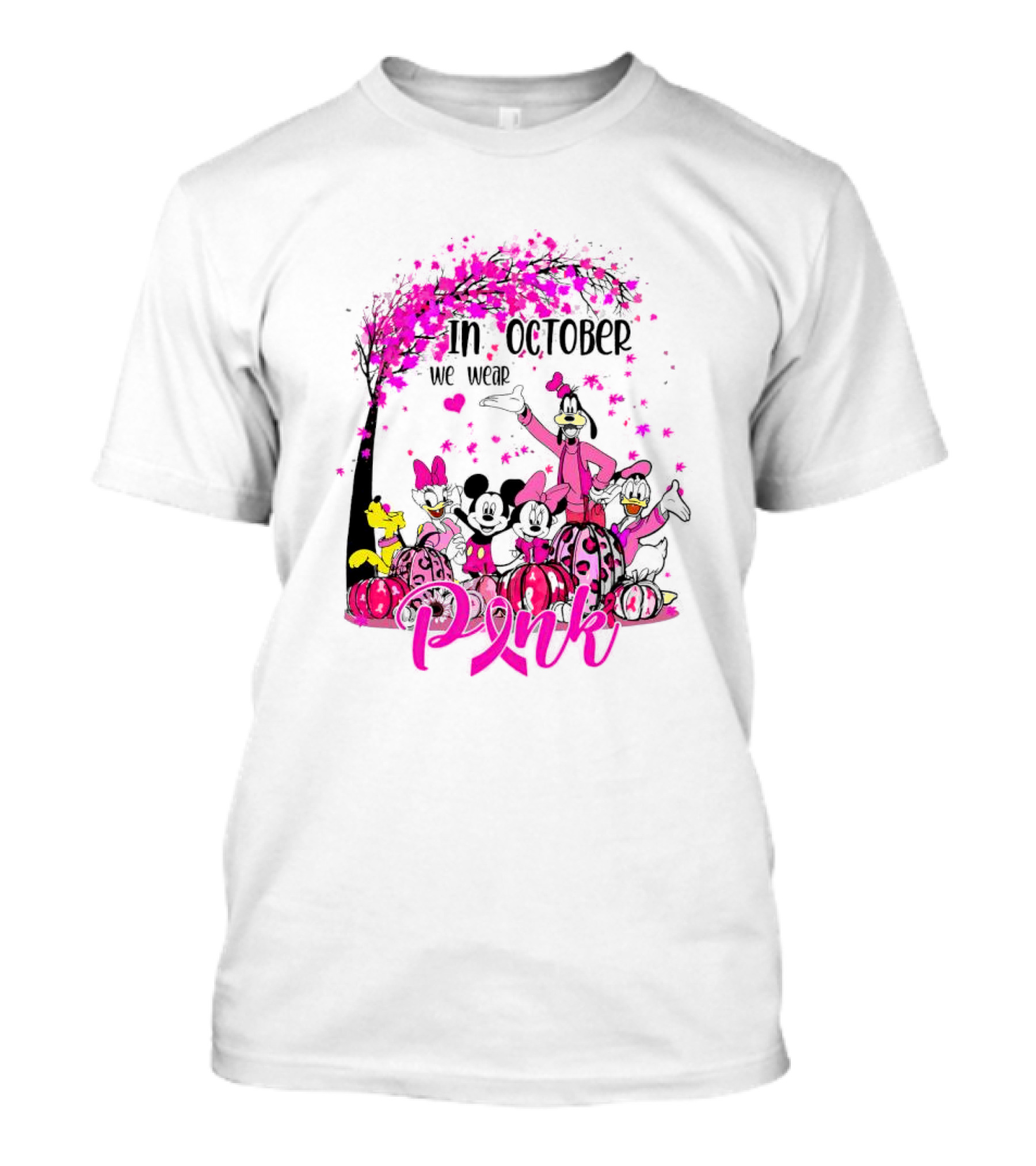 In October We Wear Pink Disney Characters Breast Cancer Awareness T-Shirt