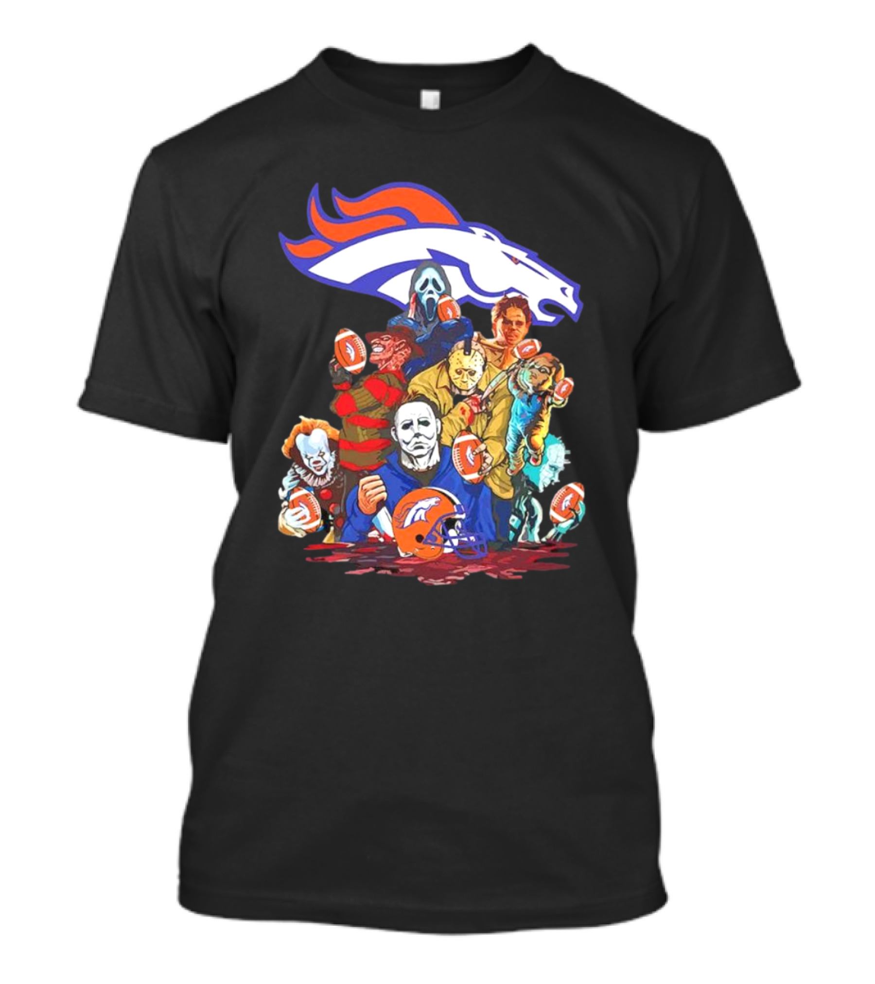 Denver Broncos Horror Movie Icons Mashup T-Shirt