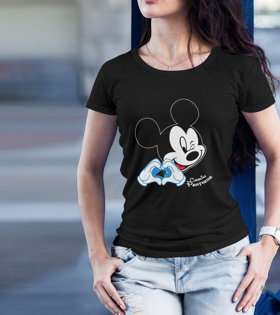 Mickey Carolina Panthers Fan Logo With Heart Gesture T-Shirt