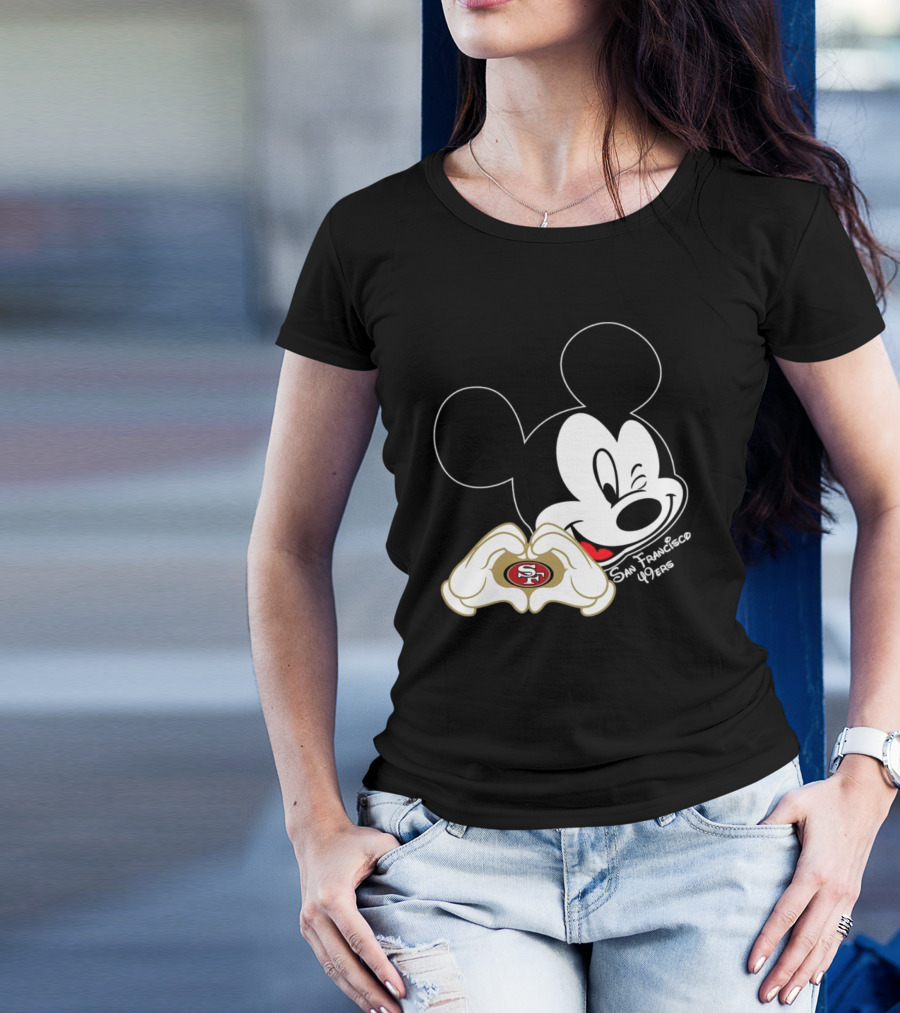 Mickey Mouse Heart Hands With San Francisco 49ers T-Shirt