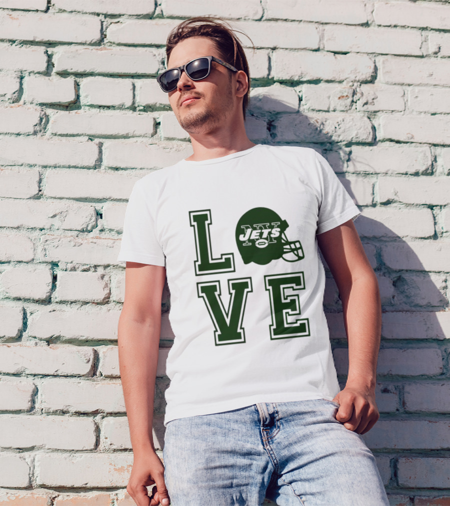 New York Jets Love Helmet Typography T-Shirt
