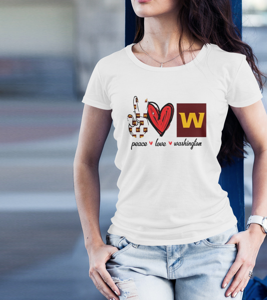 Peace Love Washington Commanders W Logo Football Team T-Shirt
