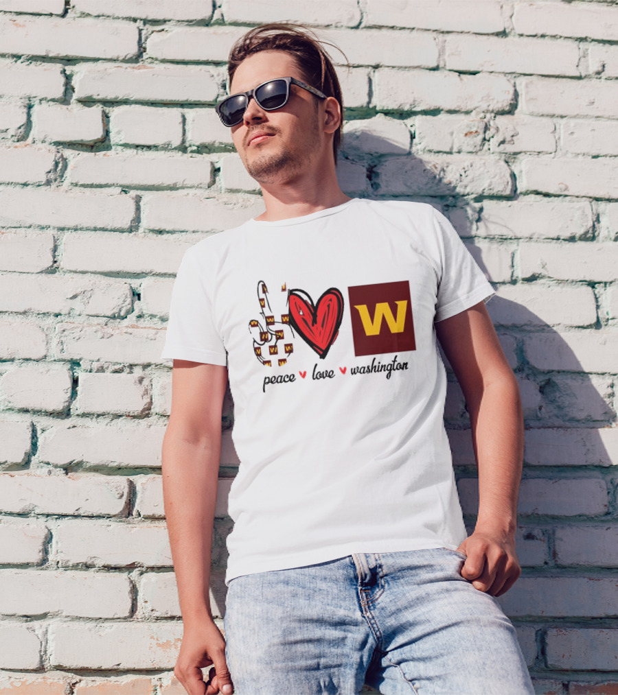 Peace Love Washington Commanders W Logo Football Team T-Shirt