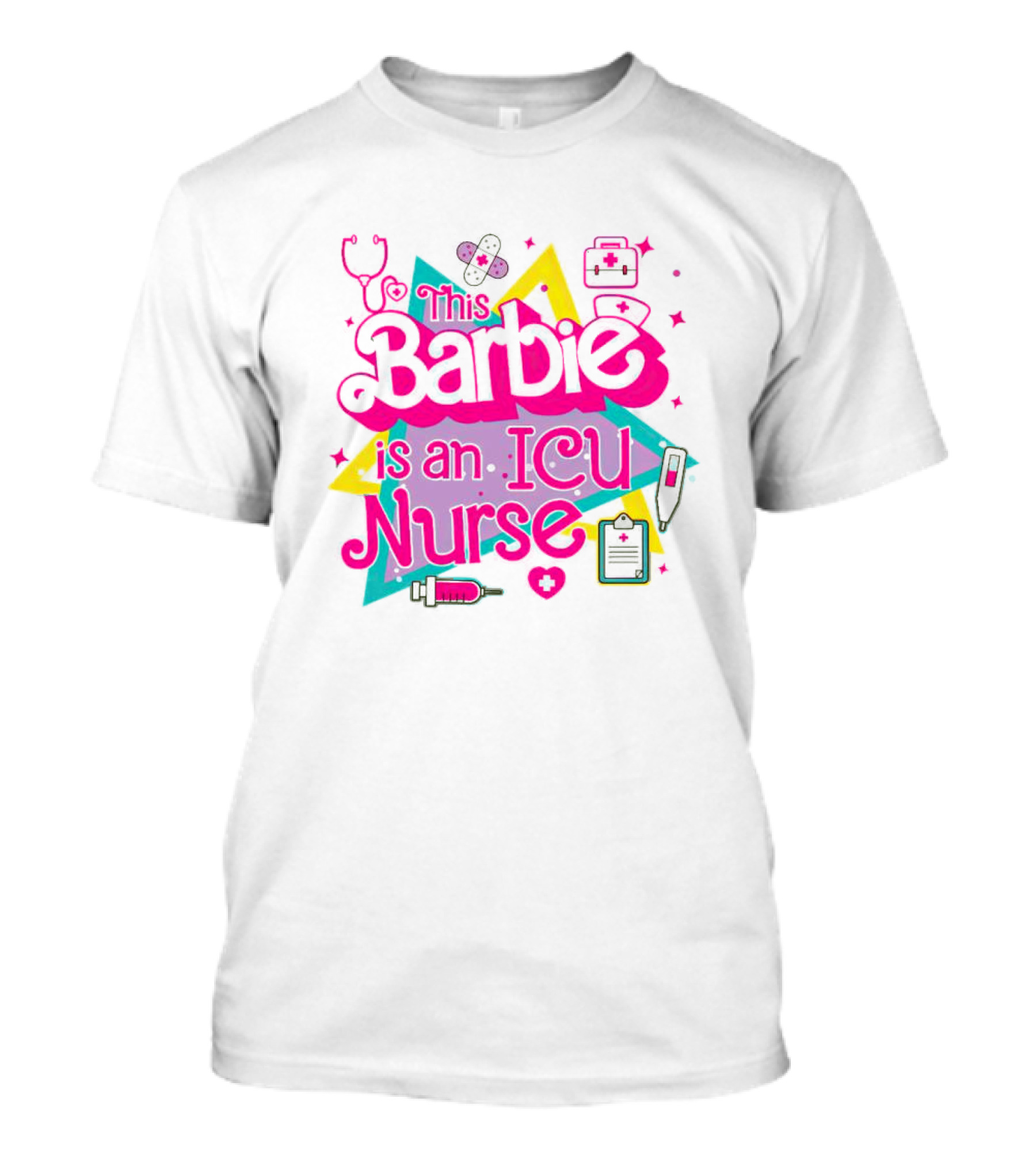This Barbie Is An ICU Nurse Stethoscope Heartbeat Stars Medical Icons T-Shirt