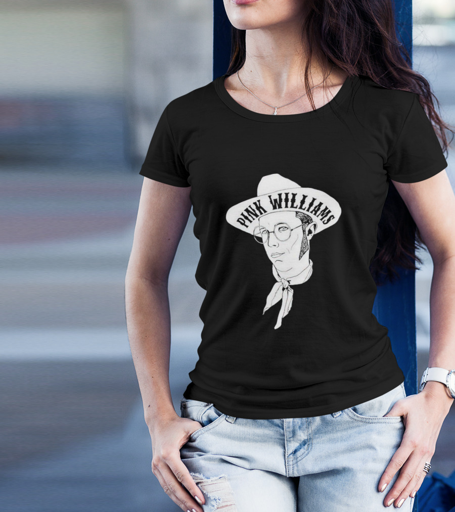 PINK WILLIAMS Cowboy Hat Illustration With Glasses And Scarf T-Shirt