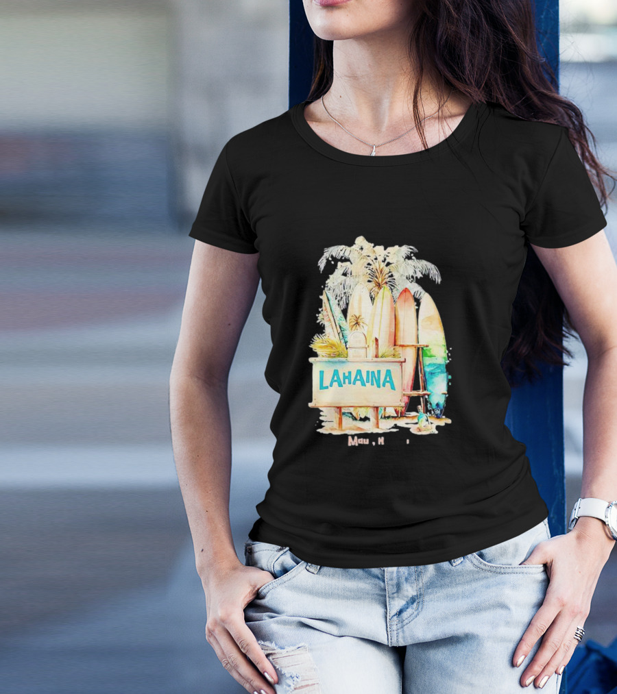 Lahaina Maui Hawaii Surfboard Palm Tree Tropical Vibes Strong T-Shirt