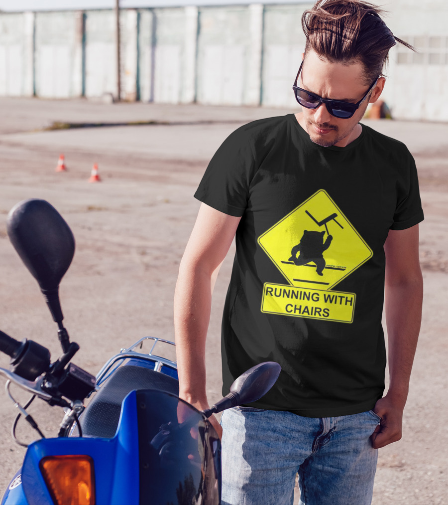 Nafo Fella Running With Chairs Caution Sign T-Shirt