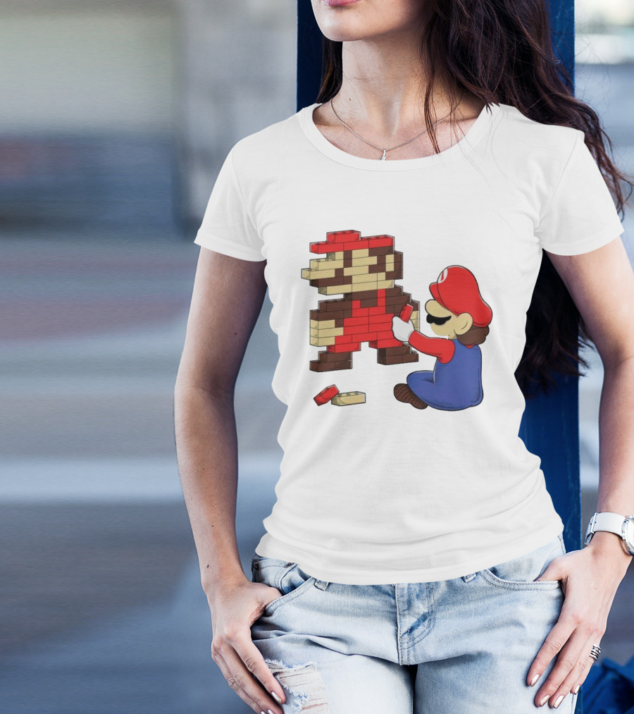 Super Mario Pixel Blocks Retro Builder T-Shirt