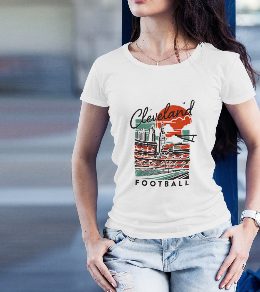 Cleveland Football Stadium Cityscape At Sunset T-Shirt
