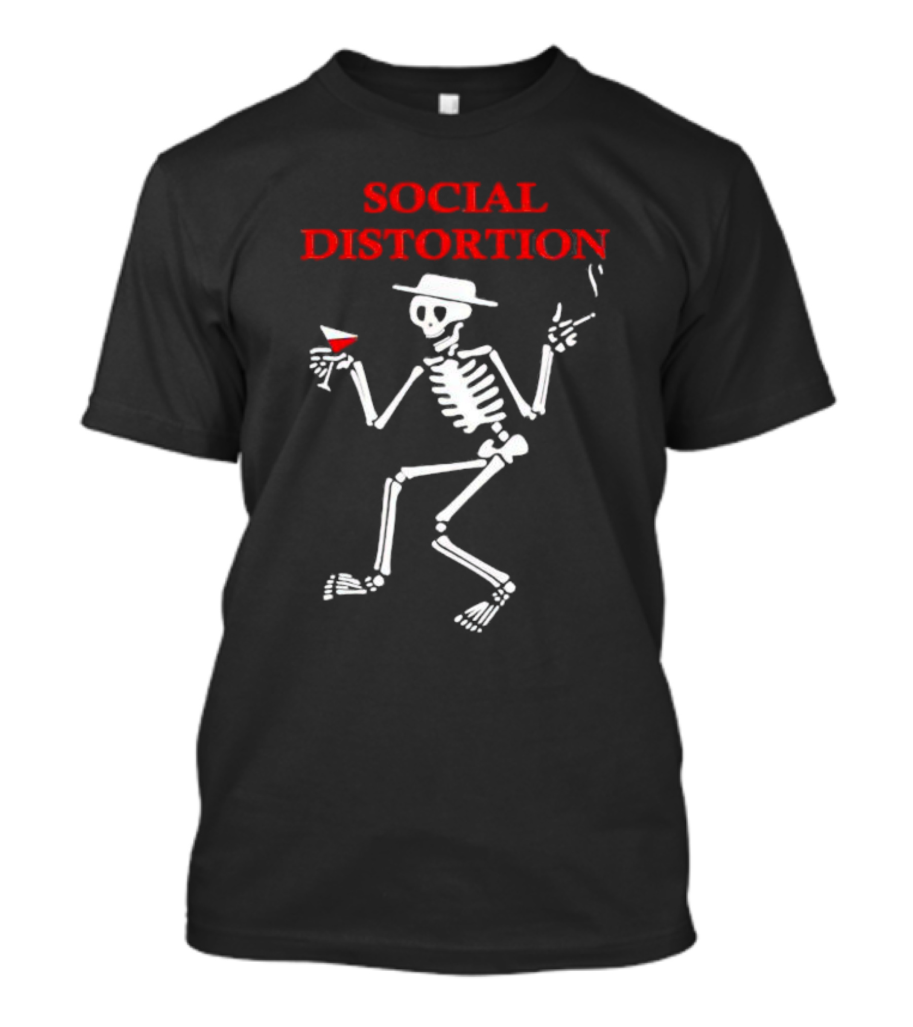 Social Distortion Skeleton With Wine Glass And Cigarette T-Shirt