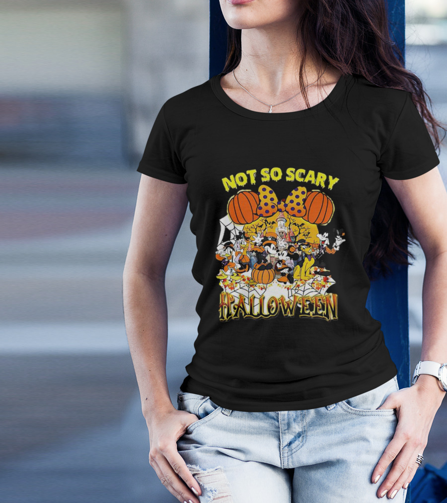 Not So Scary Halloween Disney Characters Pumpkins And Polka Dots T-Shirt
