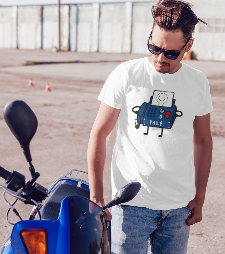 Tyrese Fax-Ey Phila Blue Fax Machine Character T-Shirt