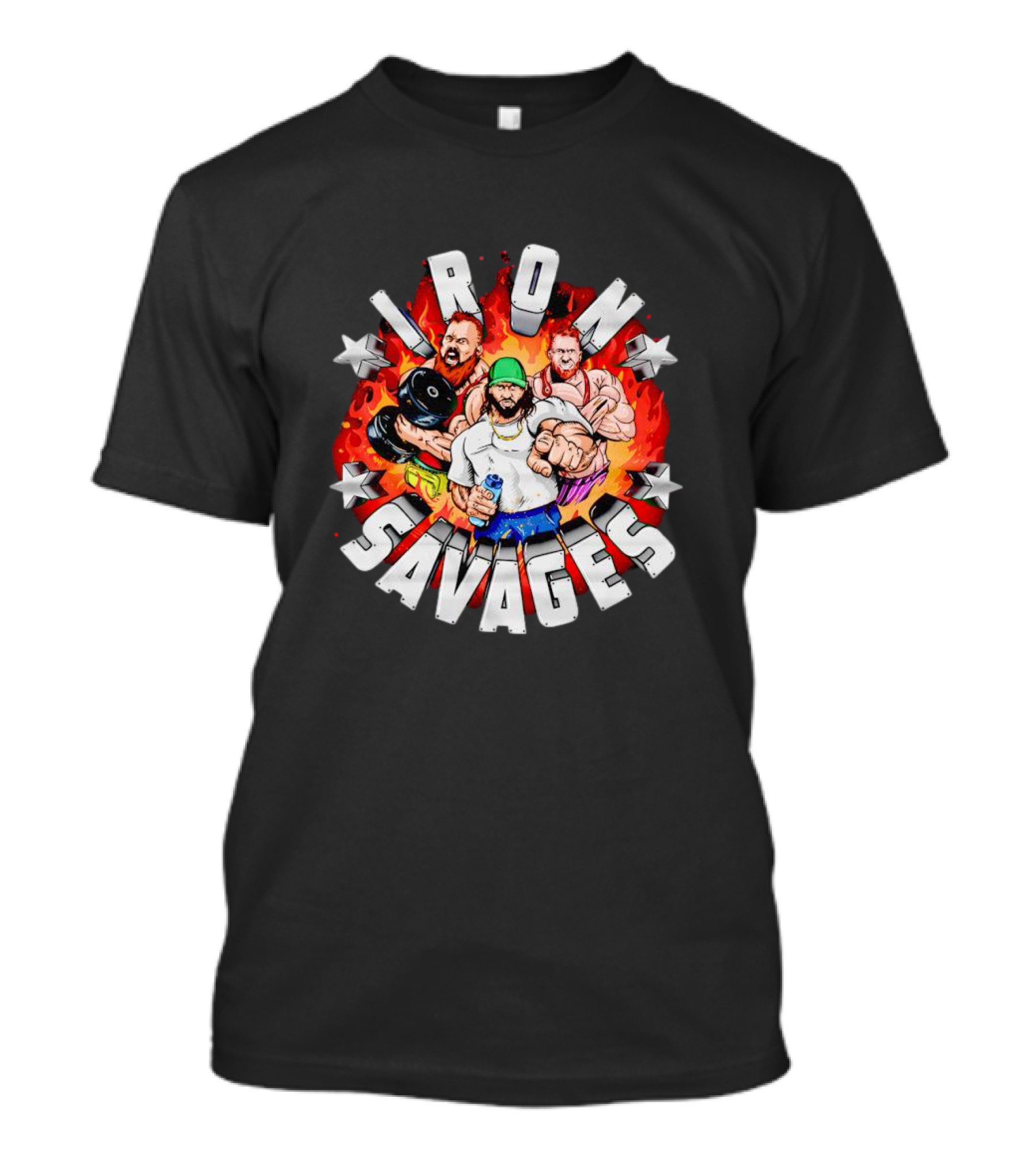 Iron Savages Pumping Iron Bodybuilders With Stars And Flames T-Shirt