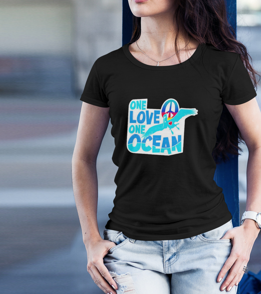 New York Post One Love One Ocean Peace Symbol Bird Heart T-Shirt