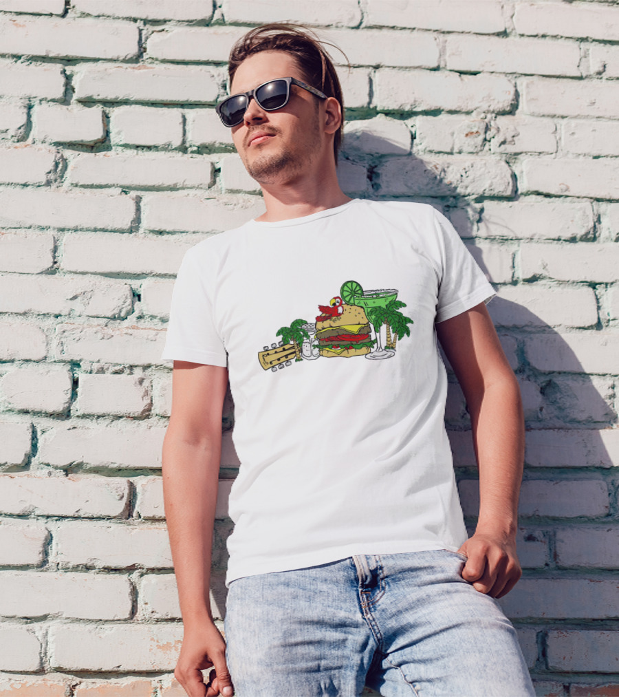 Cheeseburger Parrot Kentucky Palm Trees Margarita Guitar Elements T-Shirt