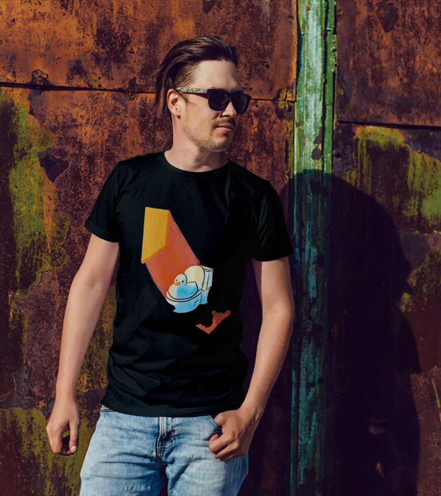 Duck Sitting In Bathroom Corner With Shadow Reflection T-Shirt