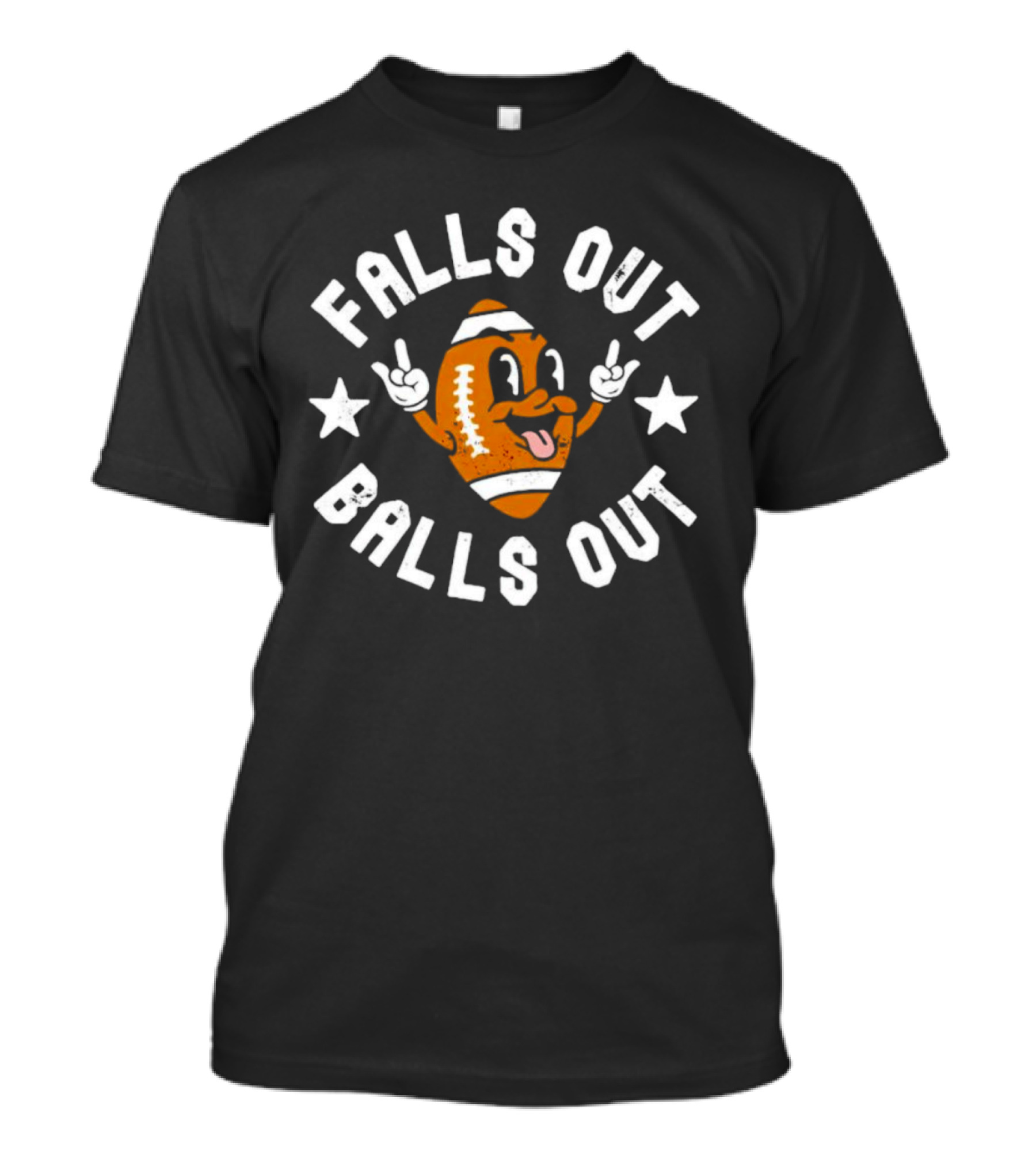 Falls Out Balls Out Funny Football Cartoon Text T-Shirt