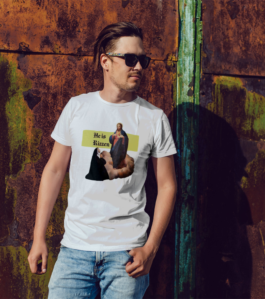 He Is Rizzen Jesus With Nun Praying On Cloud T-Shirt