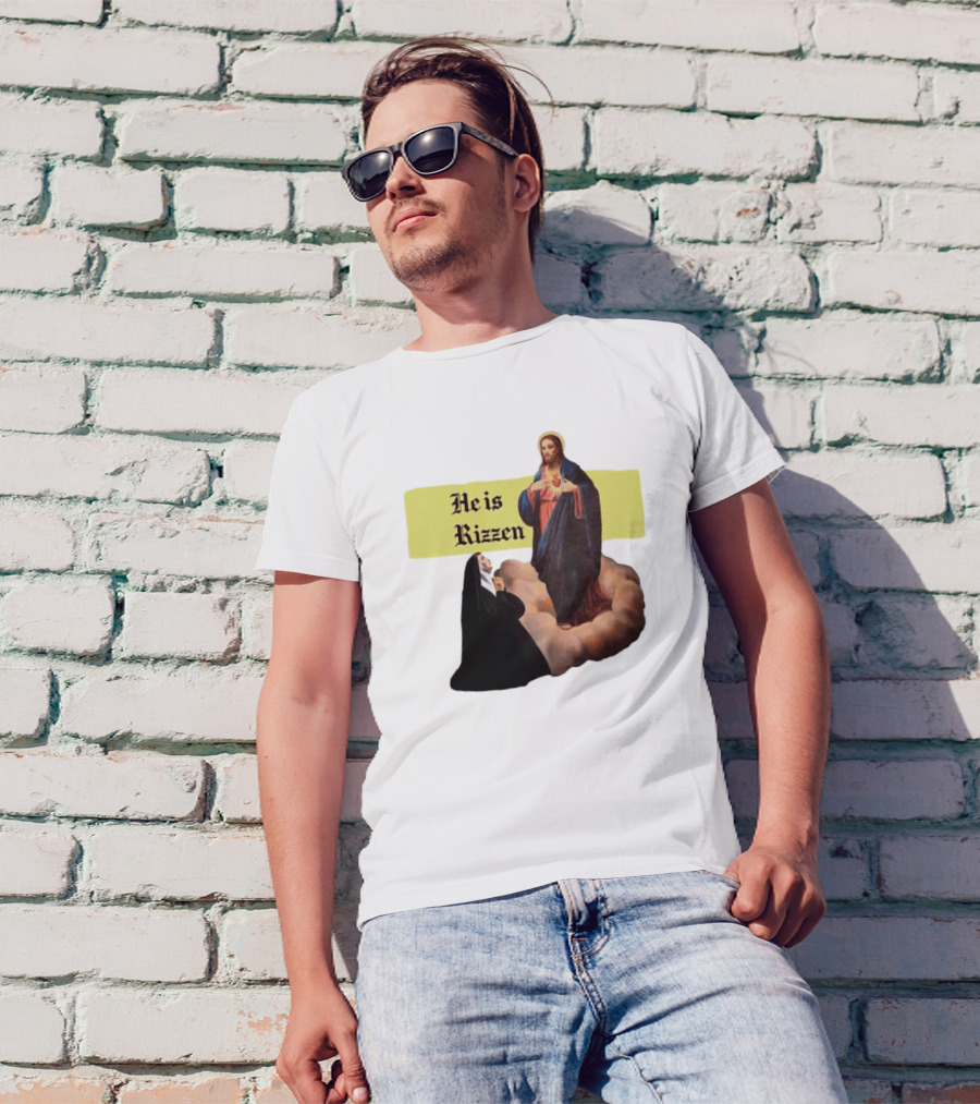 He Is Rizzen Jesus With Nun Praying On Cloud T-Shirt