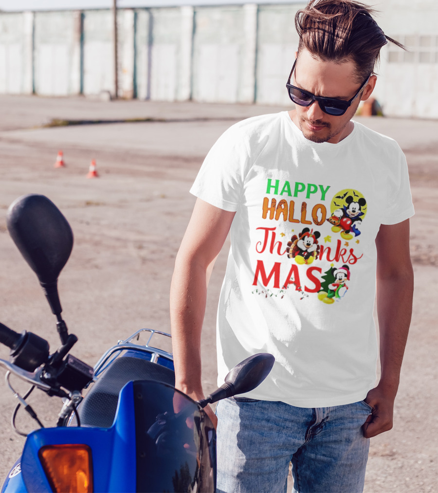 Mickey Mouse Happy Hallothanksmas Halloween Thanksgiving Christmas T-Shirt
